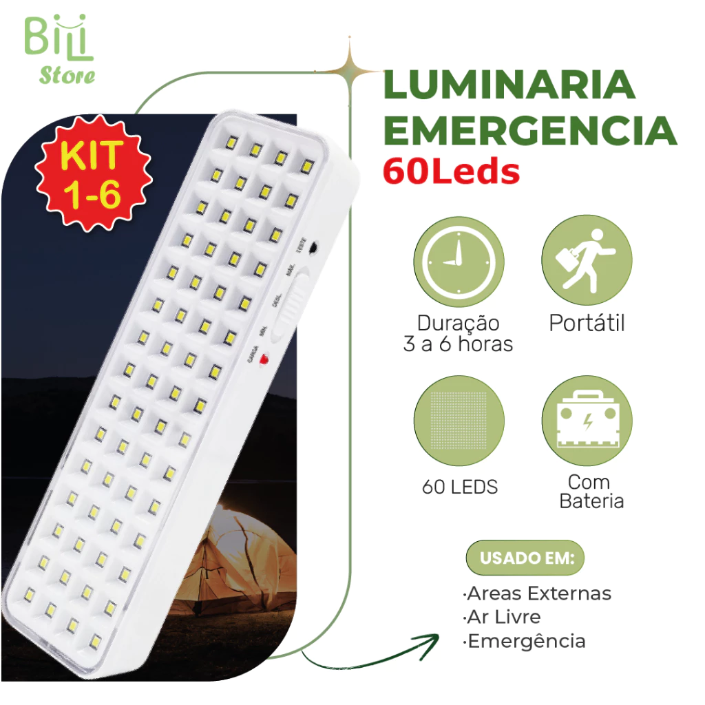 Luminária de Emergência 60 LEDs Recarregável Bivolt Luz Branca